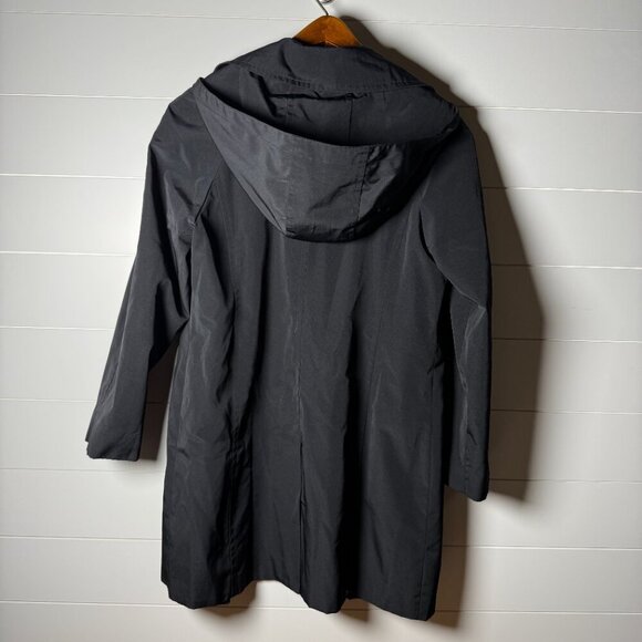 London Fog Black Toggle Trench Coat Removable Hood Size Medium - Picture 4 of 9